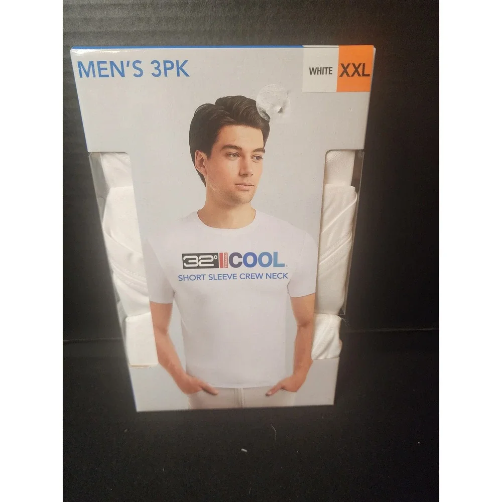 32 Degrees Cool Mens 3PK White Short Sleeve Crew Neck T-Shirts XXL 1364289